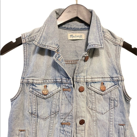 Madewell Clear Blue Light Wash Denim Sleeveless The Jean Vest - Picture 5 of 7
